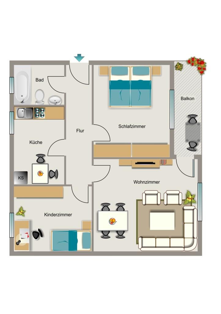 Wohnung zur Miete 517 € 3,5 Zimmer 65,7 m²<br/>Wohnfläche 1.<br/>Geschoss Flutgrabenweg 1 Buer Gelsenkirchen 45897