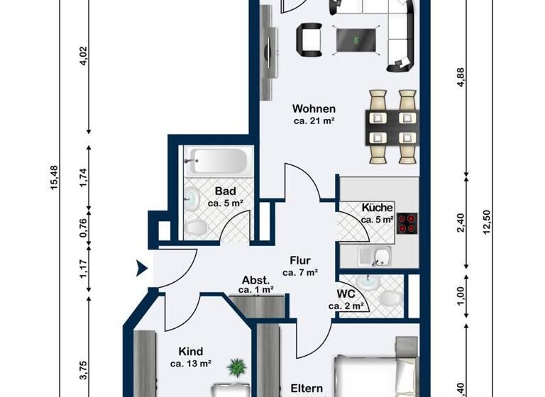 Wohnung zum Kauf 385.000 € 3,5 Zimmer 69,3 m² 3. Geschoss West Stuttgart 70176