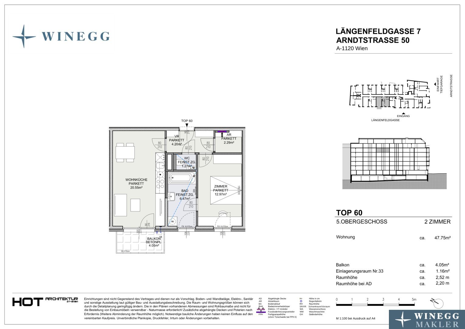 Wohnung zum Kauf provisionsfrei 361.100 € 2 Zimmer 47,8 m²<br/>Wohnfläche 5.<br/>Geschoss Arndtstraße 50 Wien 1120