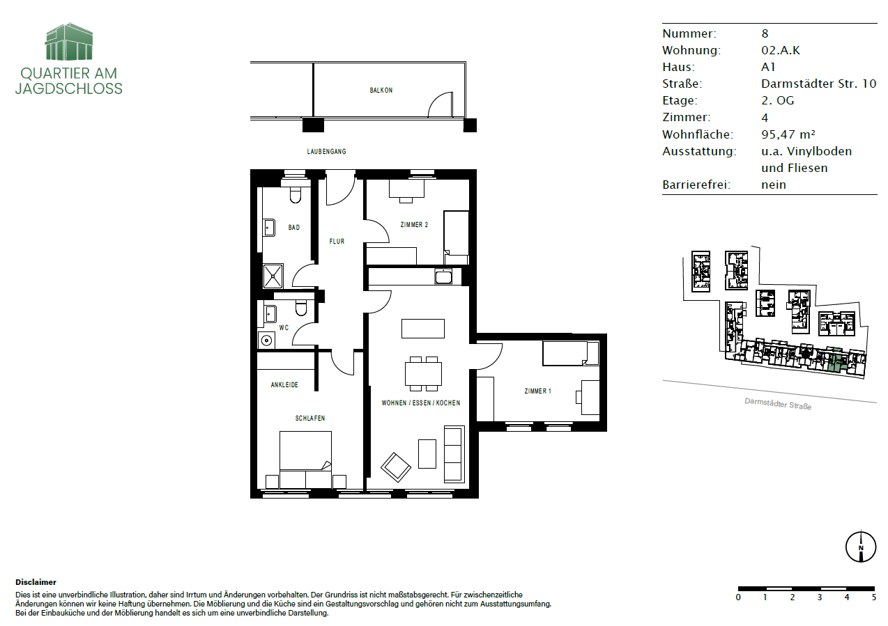 Wohnung zur Miete 1.390 € 4 Zimmer 95,5 m²<br/>Wohnfläche 2.<br/>Geschoss Darmstädter Straße 10 Bickenbach 64404