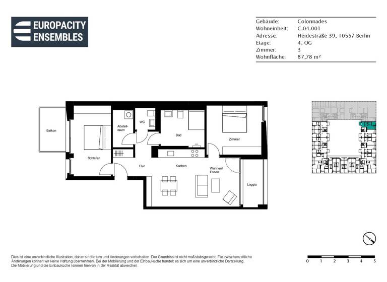 WG-Zimmer zur Miete - Erstbezug 2.020 € 3 Zimmer 87,8 m² 4. Geschoss Heidestraße 39 Moabit Berlin 10557