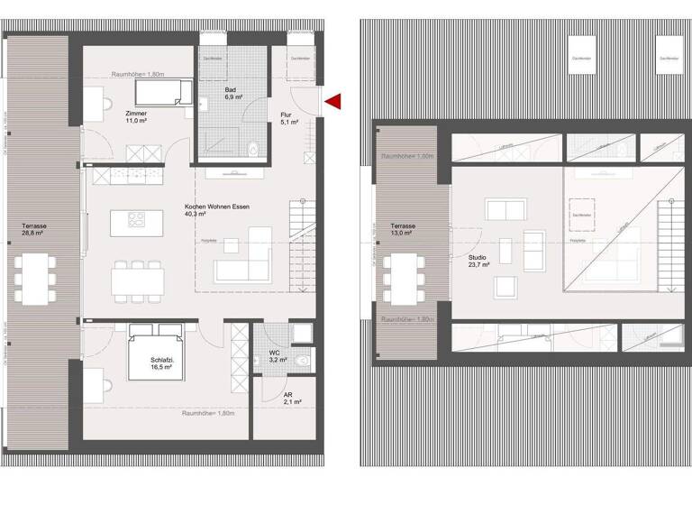 Maisonette zur Miete - Erstbezug 2.200 € 3 Zimmer 110 m² 2. Geschoss Berg 7 Götzis 6840