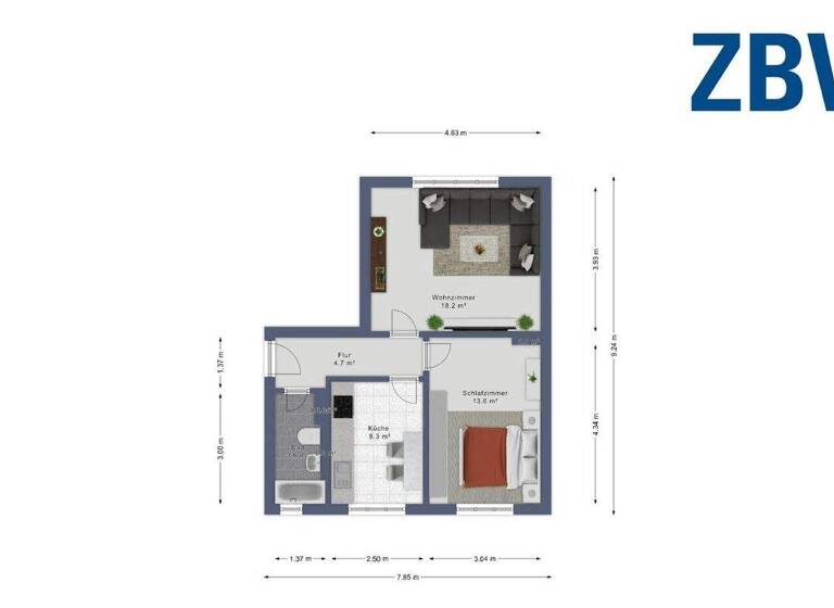 Wohnung zur Miete 339 € 2 Zimmer 50,6 m² 3. Geschoss Friedrich-Ebert-Straße 43 Cracau Magdeburg 39114