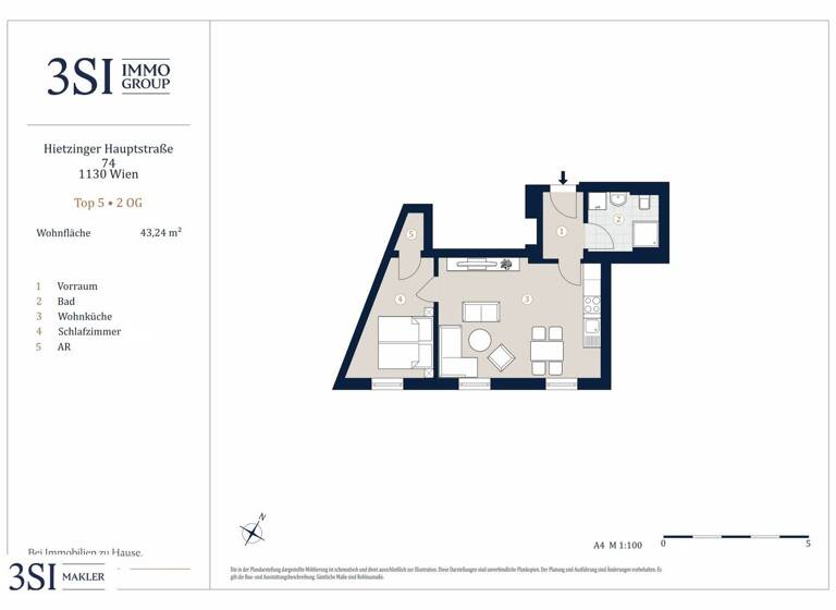 Wohnung zum Kauf 299.000 € 2 Zimmer 43,2 m² 2. Geschoss Hietzinger Hauptstraße 74 Wien 1130