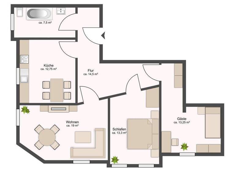 Wohnung zur Miete 640 € 3 Zimmer 80 m² EG Alte Straße 3 Großzschachwitz Dresden 01259
