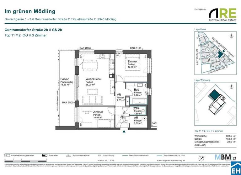 Wohnung zum Kauf - Erstbezug provisionsfrei 479.000 € 3 Zimmer 68,6 m² 2. Geschoss Guntramsdorfer Straße 2b Mödling 2340