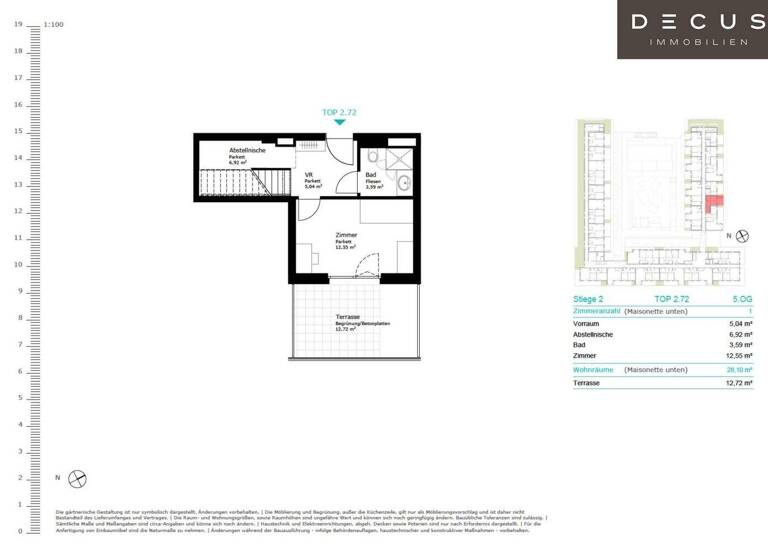 Maisonette zur Miete 1.348 € 3 Zimmer 95,8 m² 5. Geschoss Wien 1220