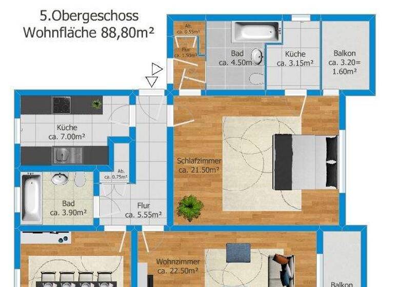 Wohnung zum Kauf 370.000 € 3 Zimmer 88 m² 5. Geschoss Spandau Berlin 13583