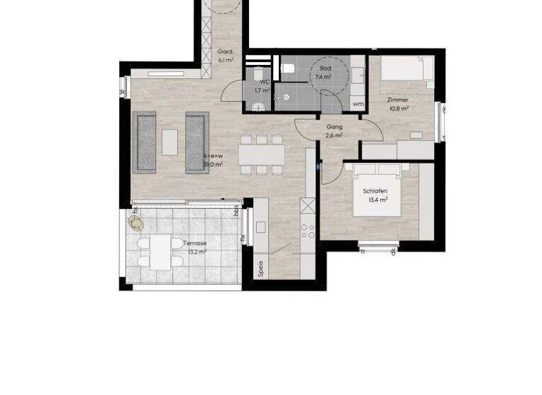 Terrassenwohnung zum Kauf - Erstbezug 670.000 € 3 Zimmer 81,4 m² 2. Geschoss Raiffeisenstraße 3 Lustenau 6890