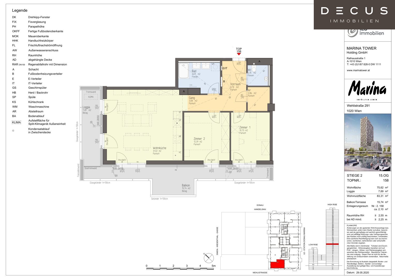 Terrassenwohnung zum Kauf 740.000 € 3 Zimmer 75,5 m²<br/>Wohnfläche 15.<br/>Geschoss Wien 1020