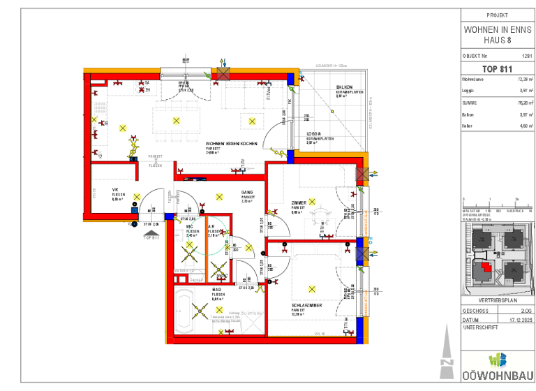 Wohnung zur Miete - Erstbezug 873 € 3 Zimmer 72,3 m² 2. Geschoss Kellner-Straße/Perausch-Straße Enns 4470