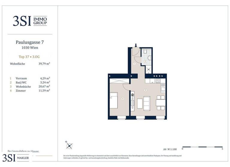 Wohnung zum Kauf - Erstbezug 317.000 € 2 Zimmer 39,8 m² 3. Geschoss Paulusplatz 1 Wien 1030