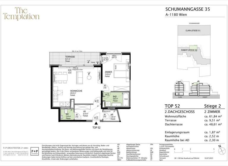 Wohnung zum Kauf - Erstbezug 590.000 € 2 Zimmer 61,8 m² 5. Geschoss Schumanngasse 35 Wien 1180