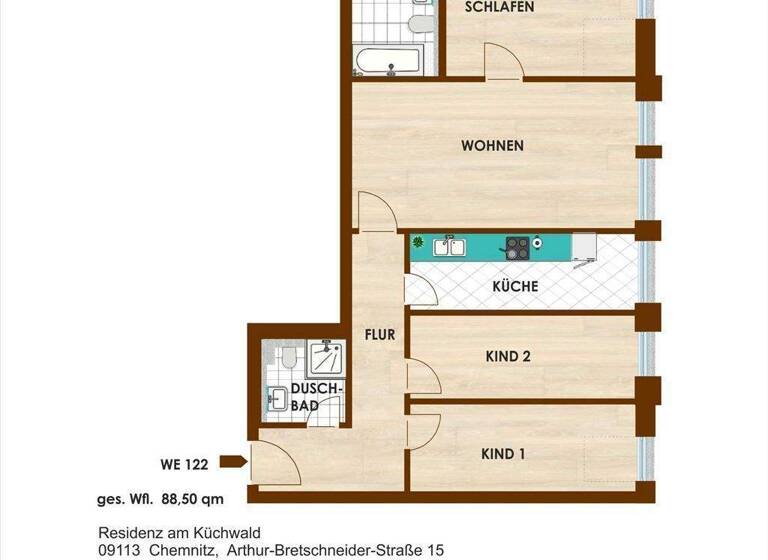 Wohnung zum Kauf 95.000 € 4 Zimmer 88,5 m² 4. Geschoss Arthur-Bretschneider-Str. 15 Schloßchemnitz Chemnitz 09113