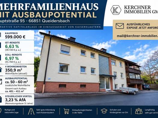 Mehrfamilienhaus zum Kauf provisionsfrei als Kapitalanlage geeignet 599.000 € 410 m² 621 m² Grundstück Hauptstraße 95 Queidersbach 66851