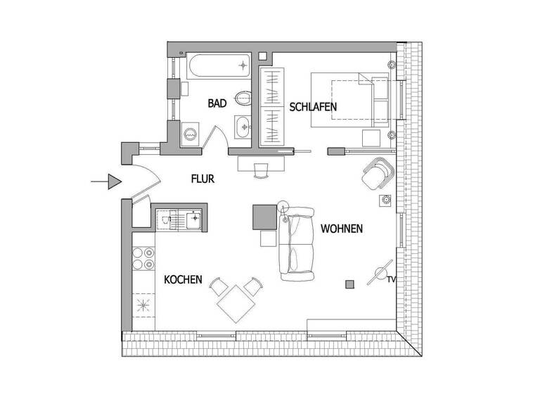 Wohnung zur Miete 1.590 € 2 Zimmer 42 m² 2. Geschoss frei ab 01.05.2026 Ostend Frankfurt am Main 60385
