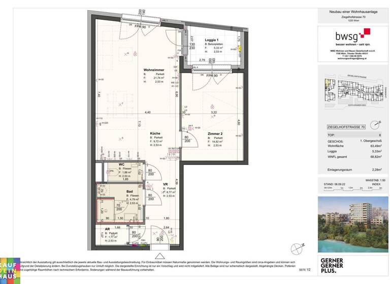 Wohnung zum Kauf - Erstbezug 315.489 € 2 Zimmer 63,5 m² frei ab sofort Ziegelhofstraße 70 Wien 1220