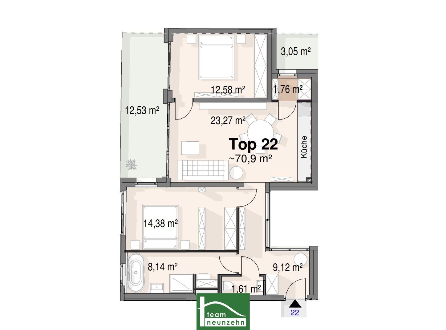 Wohnung zum Kauf 365.000 € 2 Zimmer 70,4 m²<br/>Wohnfläche 2.<br/>Geschoss Bahnhofstraße 22 Strasshof an der Nordbahn 2231