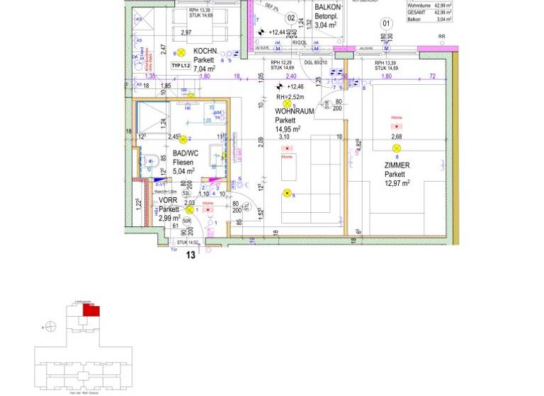 Wohnung zur Miete 723 € 2 Zimmer 5. Geschoss frei ab sofort Leebgasse Wien 1100
