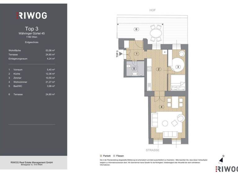 Terrassenwohnung zum Kauf 345.000 € 2 Zimmer 53,6 m² EG Währinger Gürtel 45 Wien 1180