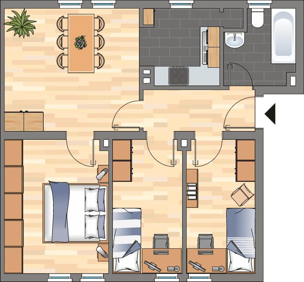 Wohnung zur Miete 379 € 3 Zimmer 60 m²<br/>Wohnfläche 1.<br/>Geschoss Preußenstraße 4 Fedderwardergroden Wilhelmshaven 26388