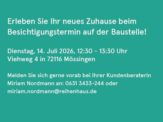 Reihenmittelhaus zum Kauf - Erstbezug provisionsfrei 379.990 € 4 Zimmer 120 m² 217,7 m² Grundstück Viehweg 4 Belsen Mössingen 72116