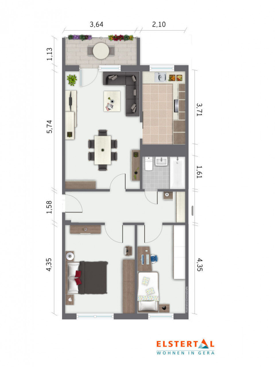 Wohnung zur Miete 465 € 3 Zimmer 70 m²<br/>Wohnfläche 3.<br/>Geschoss Leuchtenburgstraße 17 Bieblach - Ost 1 Gera 07552