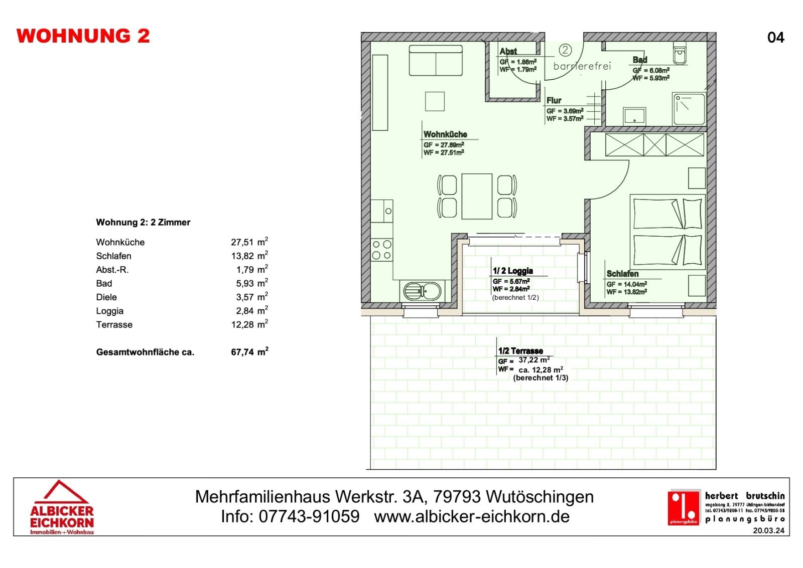 Wohnung zum Kauf provisionsfrei 267.000 € 2 Zimmer 68 m²<br/>Wohnfläche 1.<br/>Geschoss Wutöschingen Wutöschingen 79793