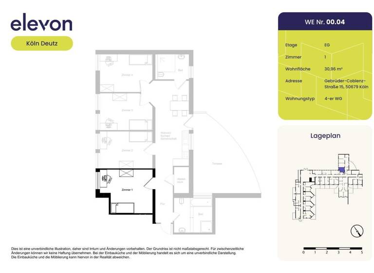 Studio zur Miete 581 € 1 Zimmer 31 m² EG Gebrüder-Coblenz-Straße 15 Deutz Köln 50679