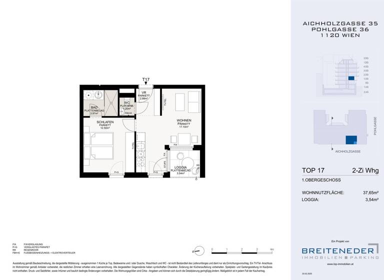 Wohnung zum Kauf - Erstbezug 290.000 € 2 Zimmer 37,7 m² 1. Geschoss Aichholzgasse Wien 1120