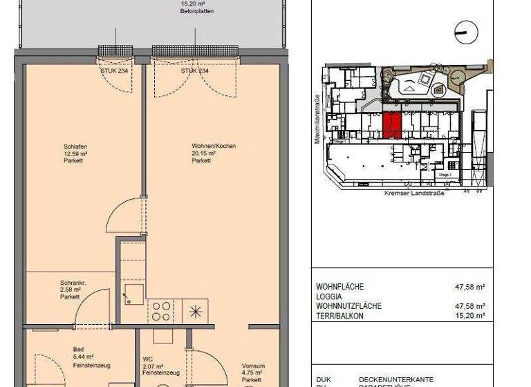 Wohnung zur Miete 658 € 2 Zimmer 47,6 m² Maximilianstraße 57 St. Pölten 3100
