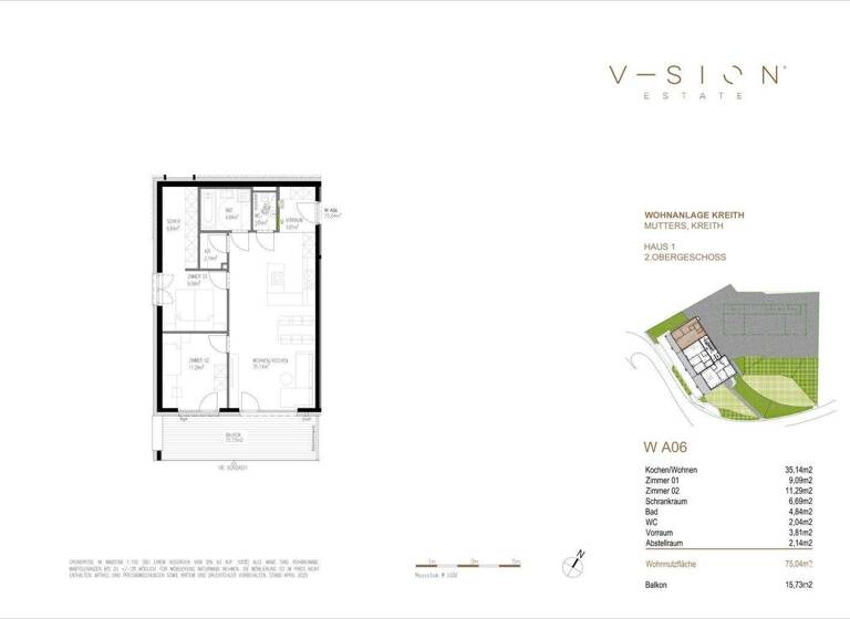 Wohnung zum Kauf - Erstbezug 539.000 € 3 Zimmer 75,2 m² Mutters 6162