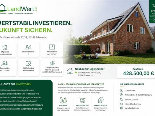 Grundstück zum Kauf - Erstbezug provisionsfrei 428.500 € 230 m² Grundstück Edewecht 26188