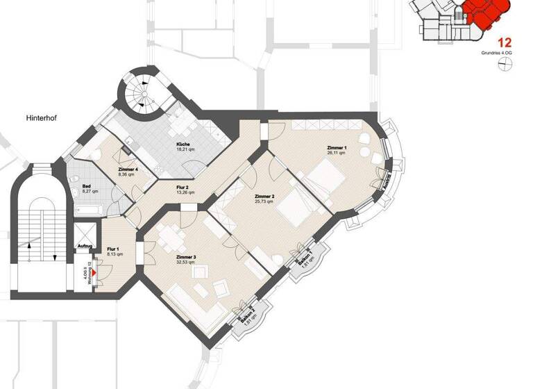 Wohnung zum Kauf 998.000 € 3,5 Zimmer 142,4 m² 4. Geschoss Dernburgstraße 4 Charlottenburg Berlin 14057