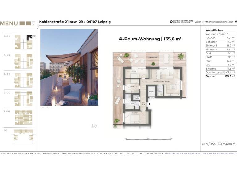 Wohnung zum Kauf - Neubau als Kapitalanlage geeignet 1.057.680 € 4 Zimmer 135,6 m²<br/>Wohnfläche Kohlenstraße 29 Zentrum-Süd Leipzig 04107
