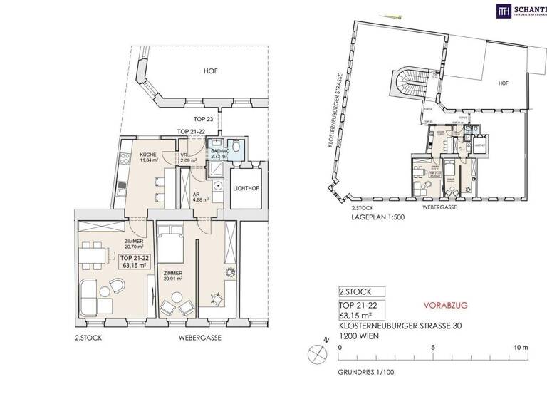 Wohnung zum Kauf 329.000 € 3 Zimmer 63,2 m² 2. Geschoss Klosterneuburger Straße Wien 1200