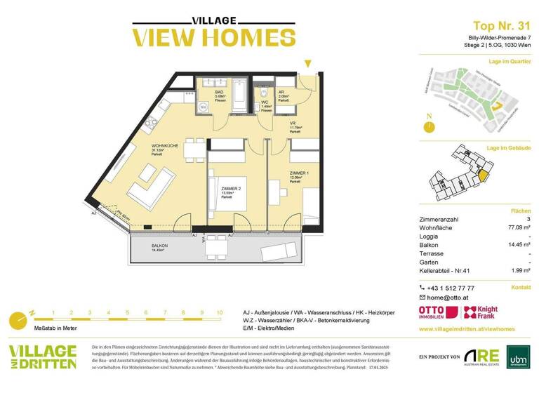 Wohnung zum Kauf - Erstbezug 650.000 € 3 Zimmer 77,1 m² 5. Geschoss Wien 1030