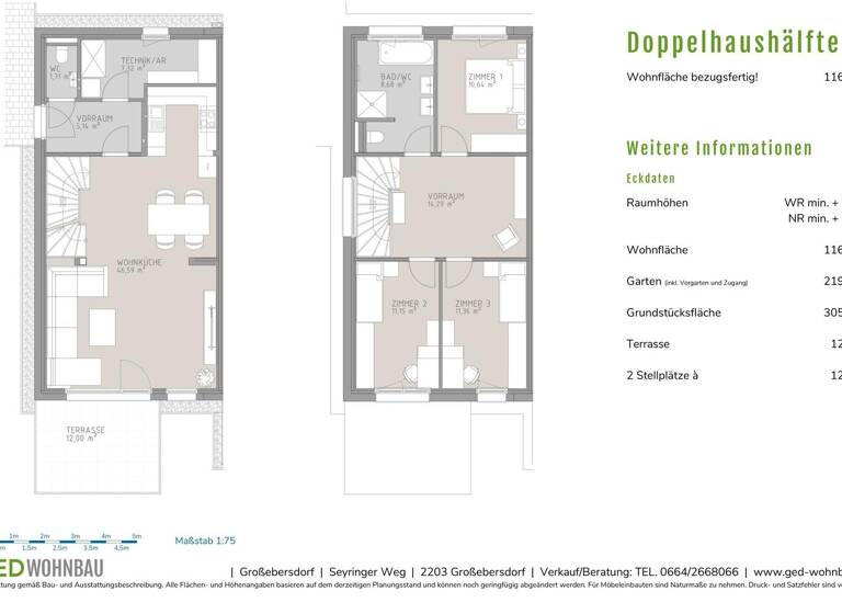 Doppelhaushälfte zum Kauf provisionsfrei 598.740 € 4 Zimmer 116,9 m² 305,1 m² Grundstück Großebersdorf 2203