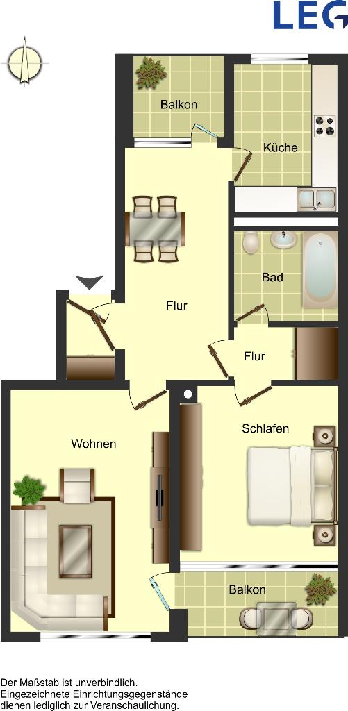 Wohnung zur Miete 709 € 2 Zimmer 65,3 m²<br/>Wohnfläche 2.<br/>Geschoss 07.02.2025<br/>Verfügbarkeit Leipziger Straße 8 West Ratingen 40880