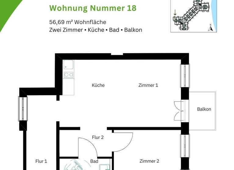 Wohnung zur Miete 1.134 € 2 Zimmer 56,7 m² 1. Geschoss frei ab sofort Fontaneeallee 27/28 Miersdorfer Werder Zeuthen 15738