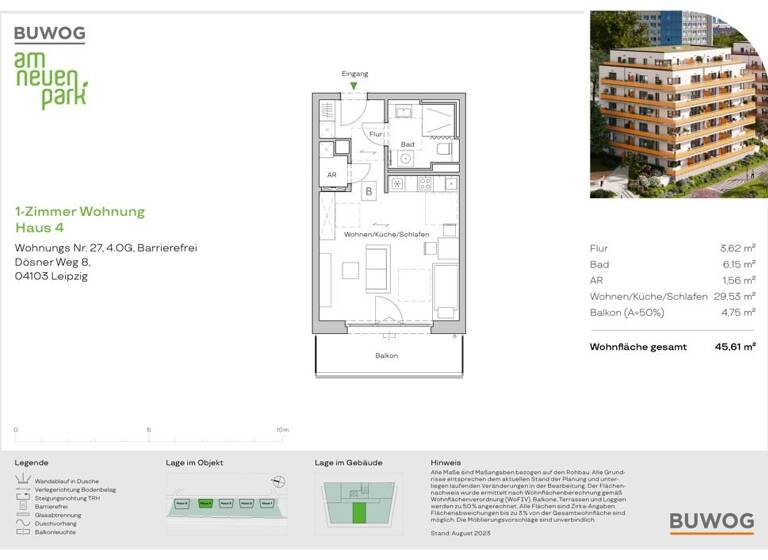 Wohnung zum Kauf 249.000 € 1 Zimmer 45,6 m²<br/>Wohnfläche 4.<br/>Geschoss Dösner Weg 8 Zentrum-Südost Leipzig 04103