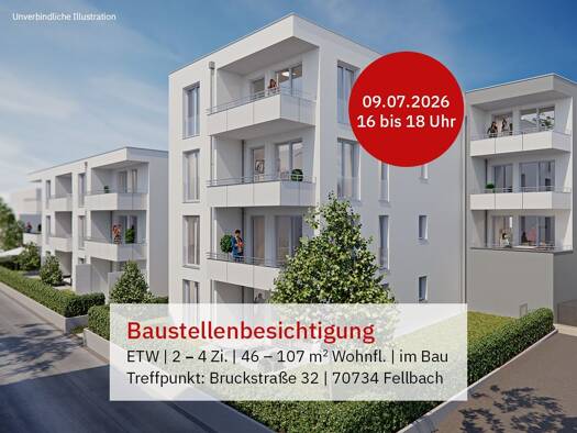 Wohnung zum Kauf - Erstbezug provisionsfrei 595.000 € 3 Zimmer 85,2 m² 3. Geschoss Bruckstraße 32 Fellbach 70734