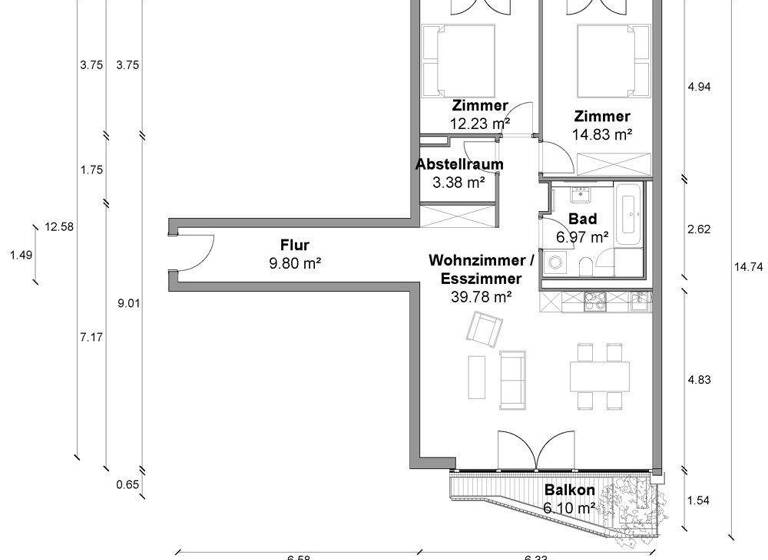 Wohnung zur Miete 2.275 € 3 Zimmer 89,8 m² 6. Geschoss frei ab sofort Zimmerstraße 94 Mitte Berlin 10117
