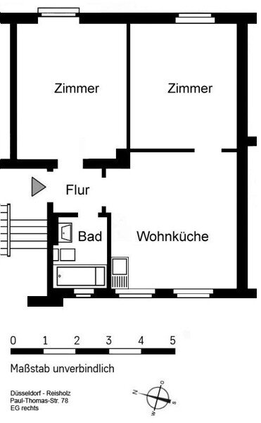 Wohnung zur Miete 563 € 2 Zimmer 51,2 m²<br/>Wohnfläche 08.04.2025<br/>Verfügbarkeit Paul-Thomas-Str. 78 Benrath Düsseldorf 40599