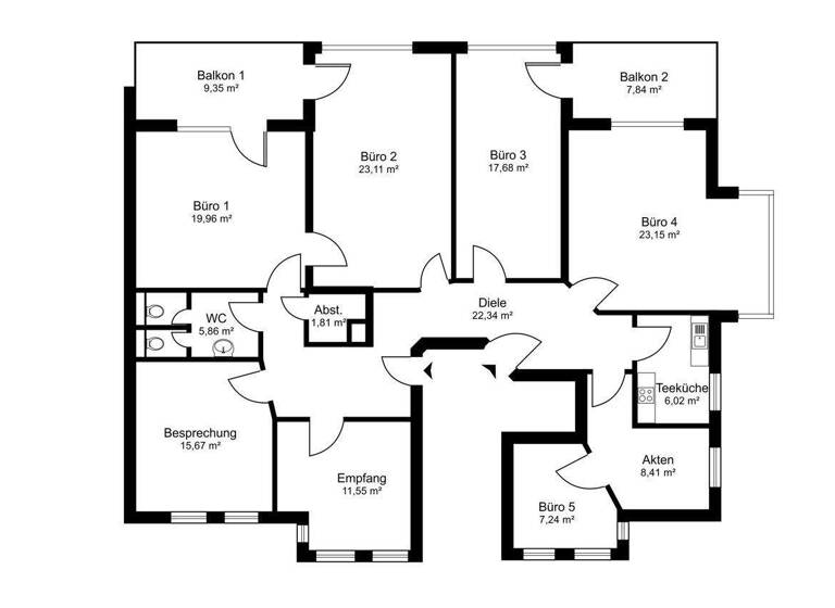 Bürofläche zur Miete 1.525 € 8 Zimmer 160 m² Bürofläche Wehlheiden Kassel / Wehlheiden 34121