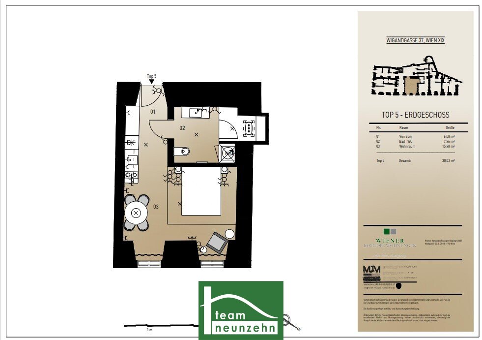 Wohnung zum Kauf 201.734 € 1 Zimmer 30 m²<br/>Wohnfläche EG<br/>Geschoss Wigandgasse 37 Wien 1190