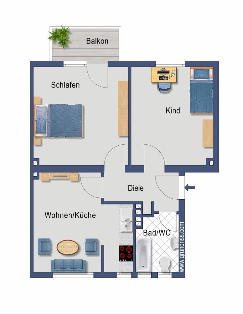 Wohnung zum Kauf provisionsfrei 169.000 € 2 Zimmer 57,3 m²<br/>Wohnfläche EG<br/>Geschoss Breitenbachstraße 23 Gremberghoven Köln 51149