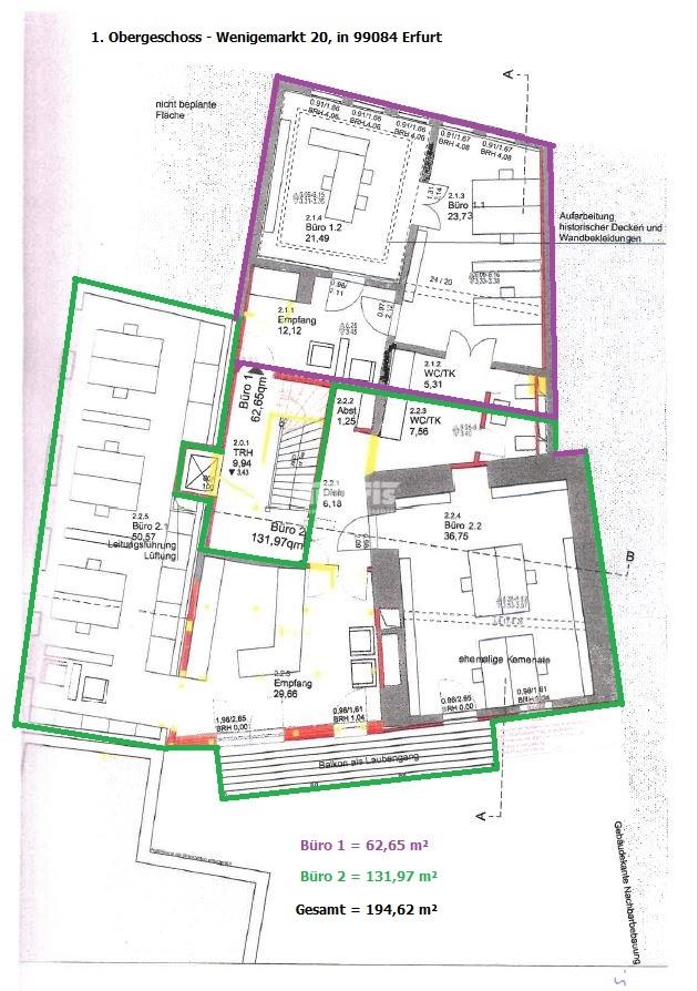 Bürofläche zur Miete 194,6 m²<br/>Bürofläche ab 194,6 m²<br/>Teilbarkeit Altstadt Erfurt 99084