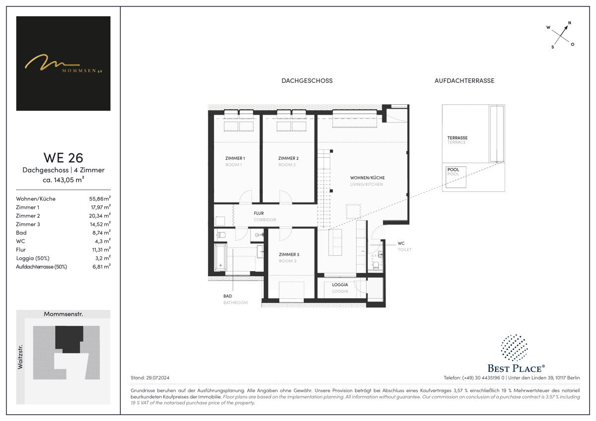 Wohnung zum Kauf 1.480.000 € 4 Zimmer 143,1 m²<br/>Wohnfläche 5.<br/>Geschoss Mommsenstraße 42 Charlottenburg Berlin 10629