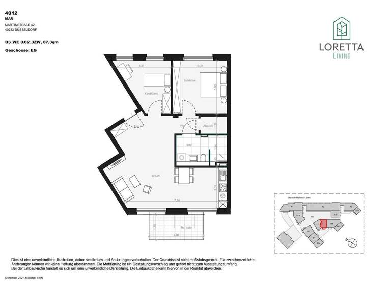 Wohnung zur Miete - Erstbezug 1.650 € 3 Zimmer 87,4 m² EG Martinstr. 42e Bilk Düsseldorf 40223